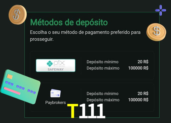 O cassino T111 oferece uma grande variedade de métodos de pagamento